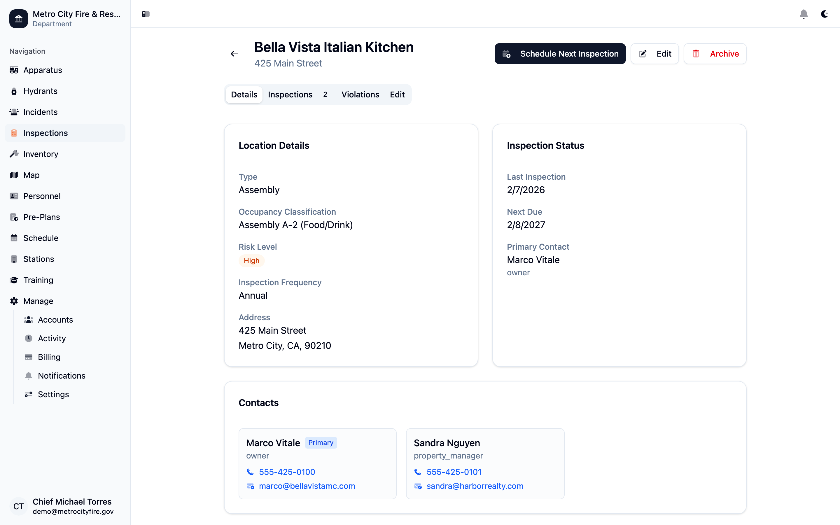Command Established schedule re-inspection dialog on a failed inspection record