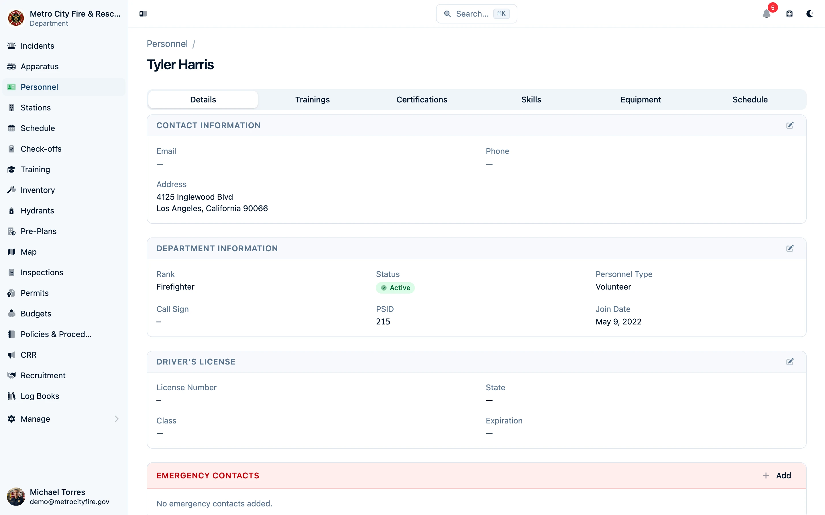 Command Established personnel detail page showing member profile and assignments