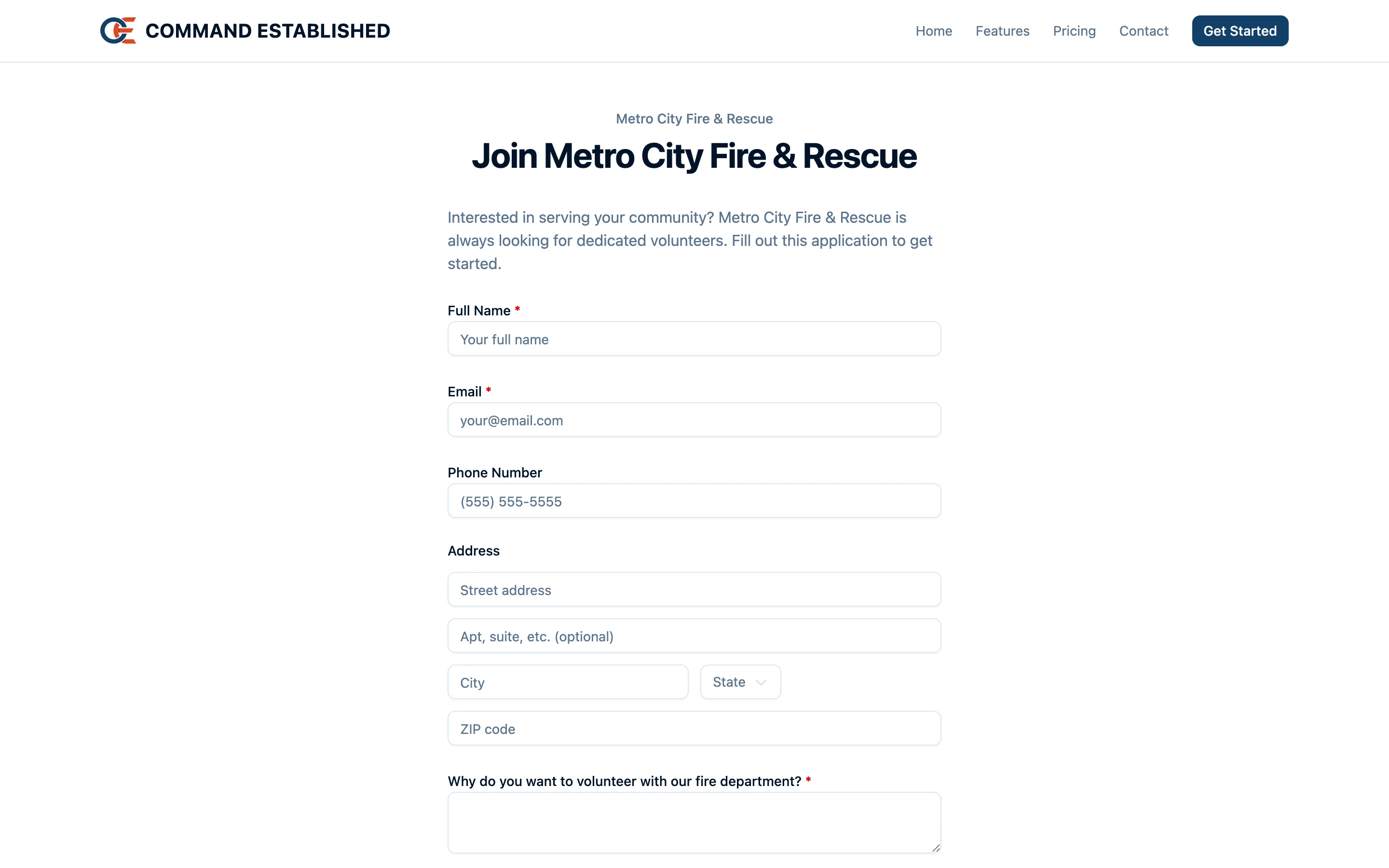 Command Established public application page where volunteers can apply online