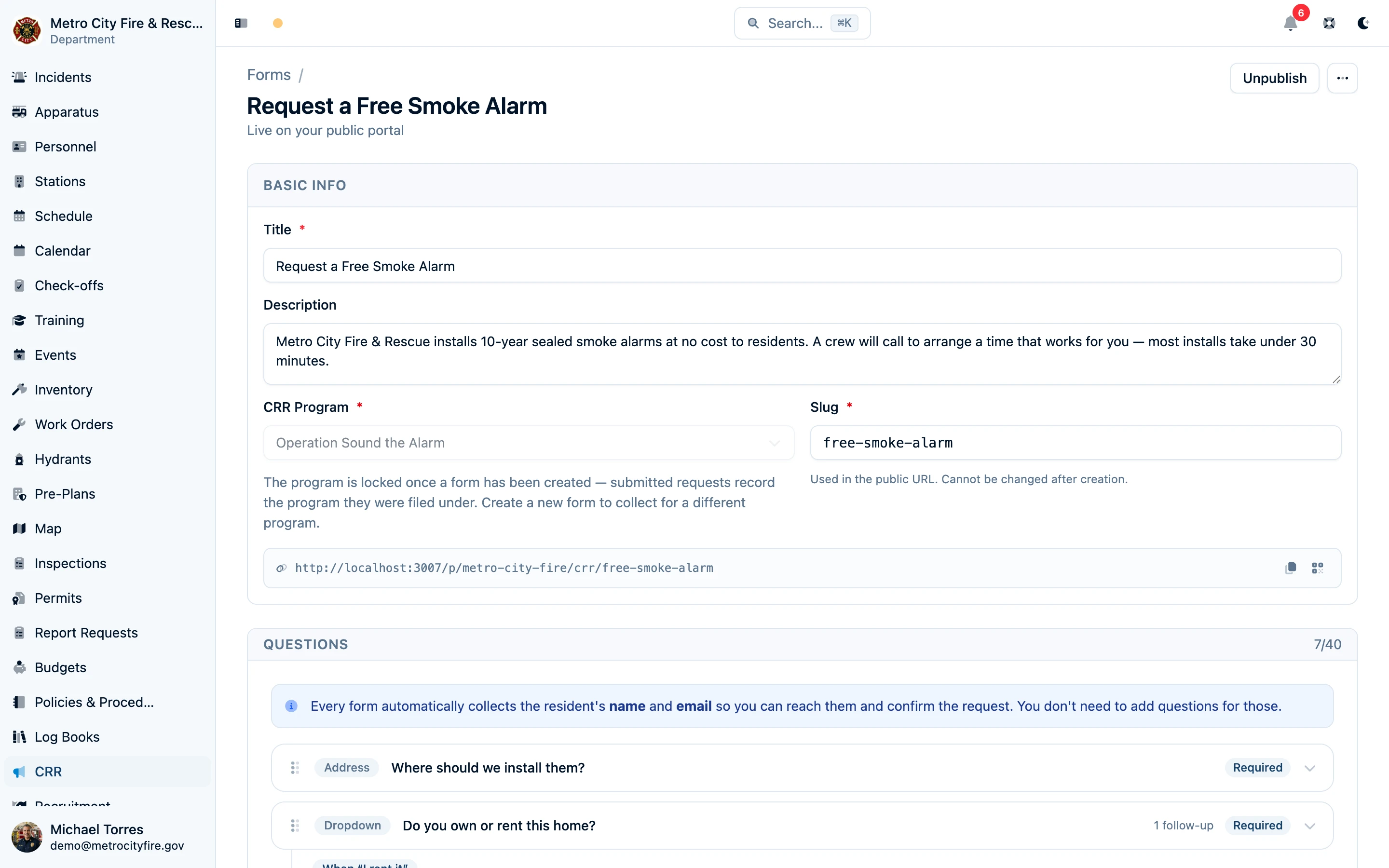 CRR request form builder