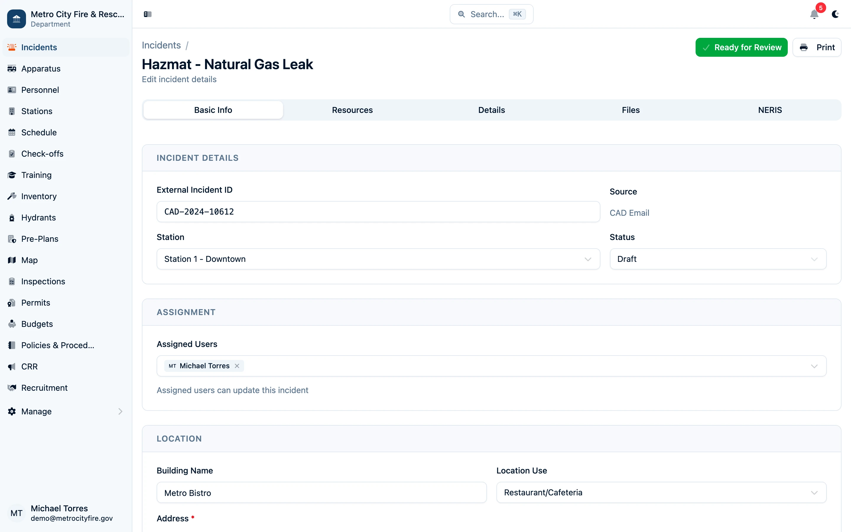 Incident details view