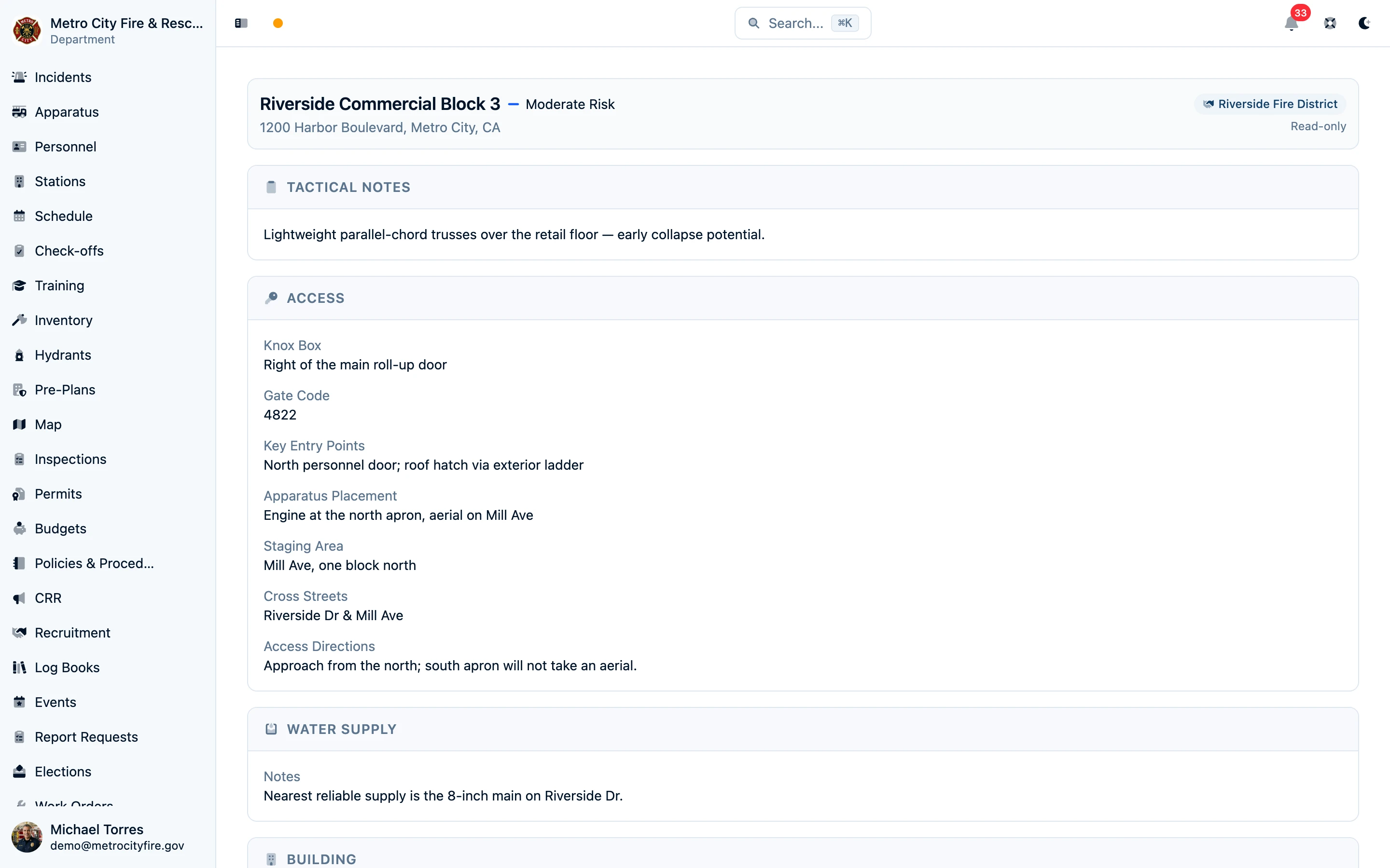 Read-only shared pre-plan from a partner department with attribution badge and full access details