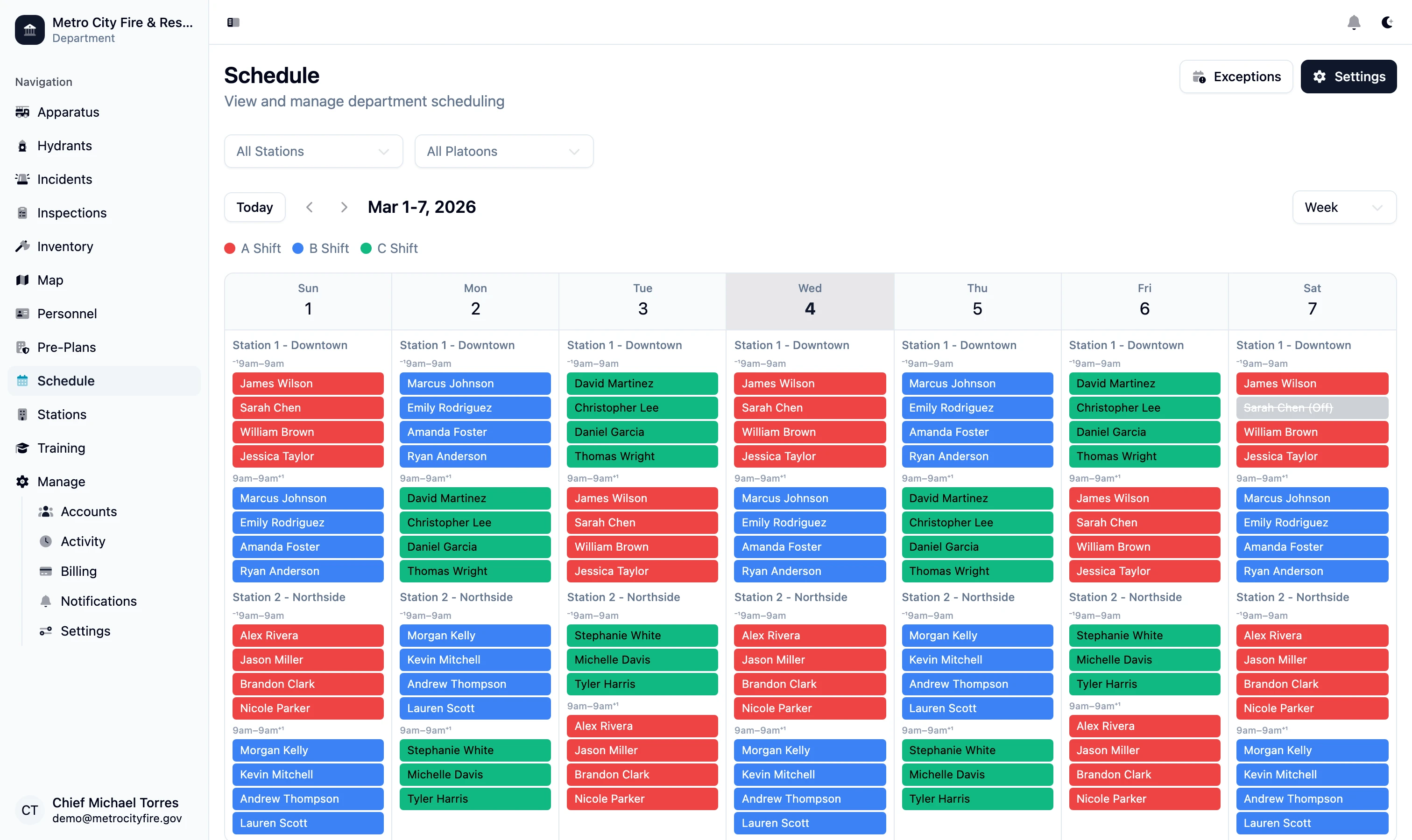 Weekly schedule view