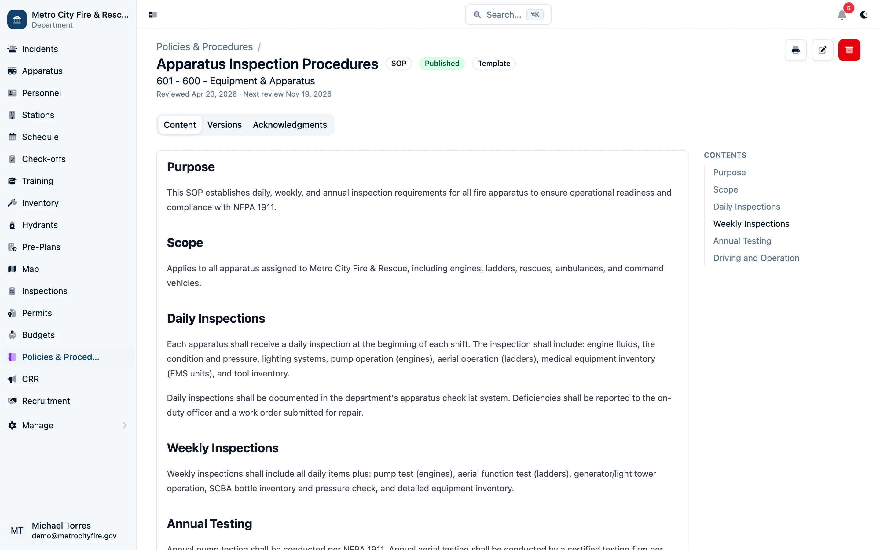 SOP detail view with rich content
