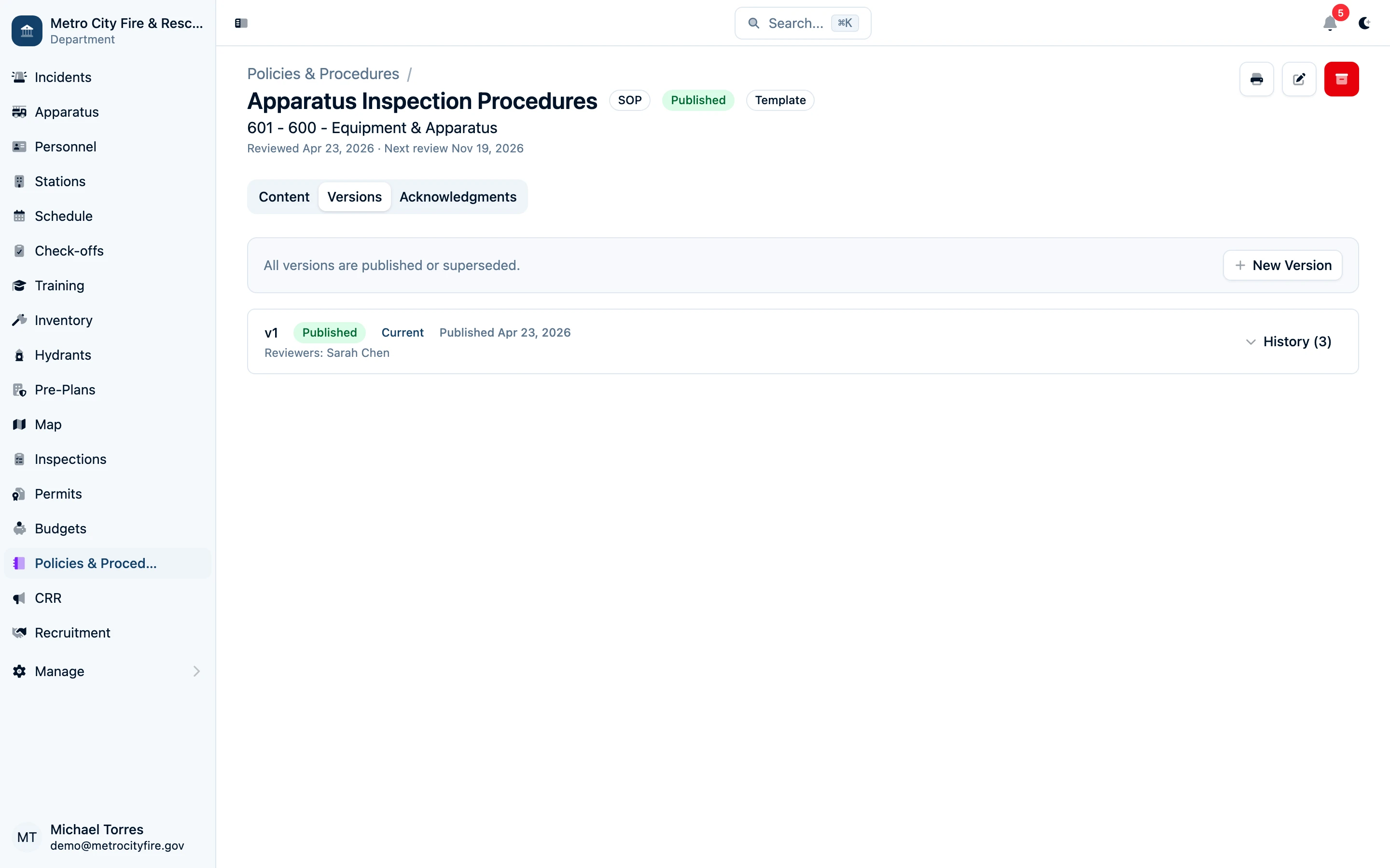 SOP version history and approval workflow
